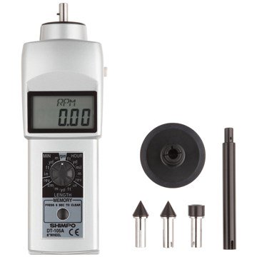 Shimpo DT-105A Digital Contact Tachometer with LCD Display and 6" Circumference Wheel