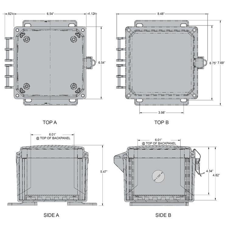 B20 meter enclosure dimensions: 7.69 inch height, by 8.48 inch width, by 5.47 inch depth